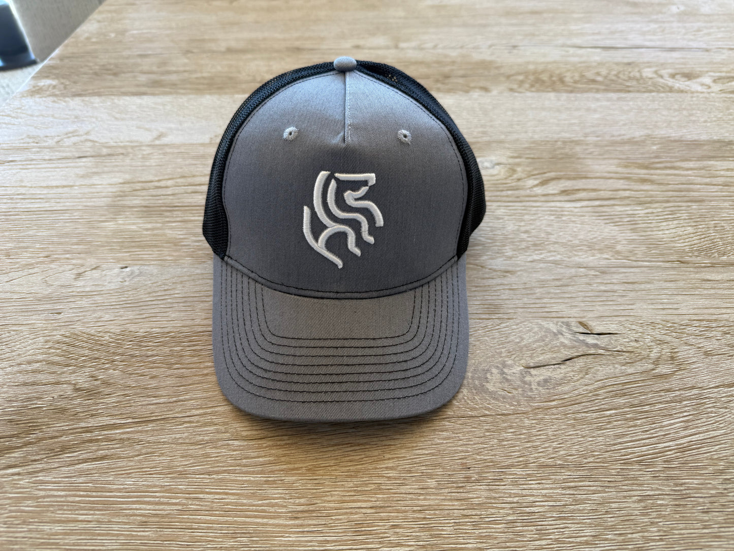 American Reins Puff Embroidery Trucker Hat - Gray + Black