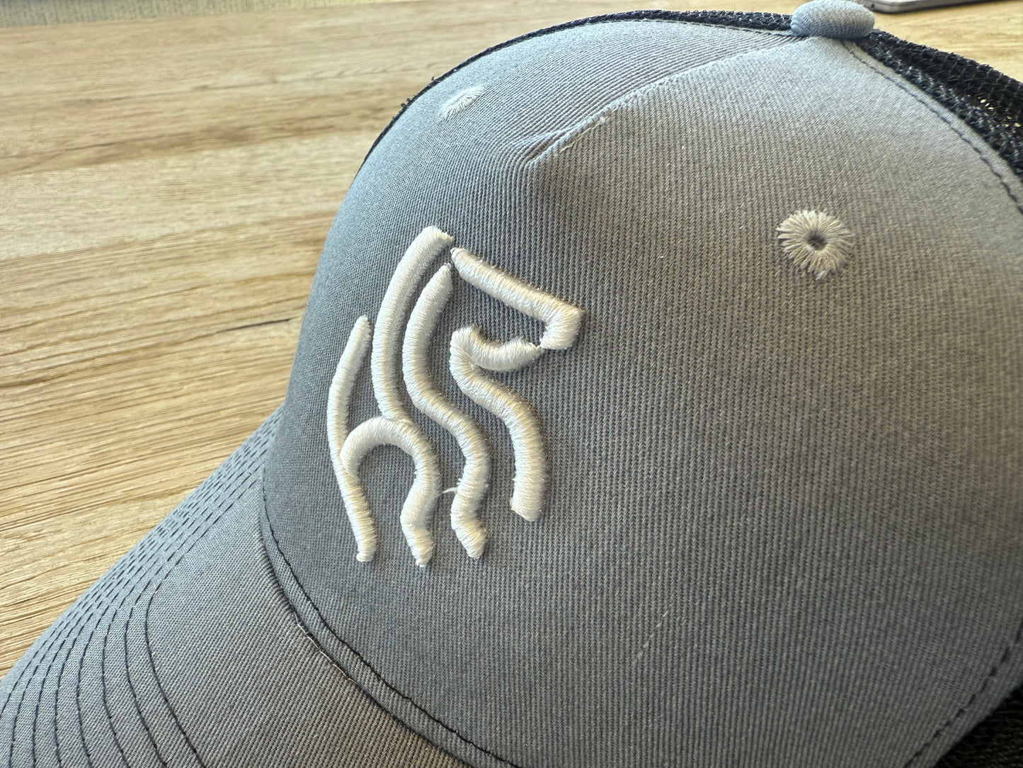 American Reins Puff Embroidery Trucker Hat - Gray + Black