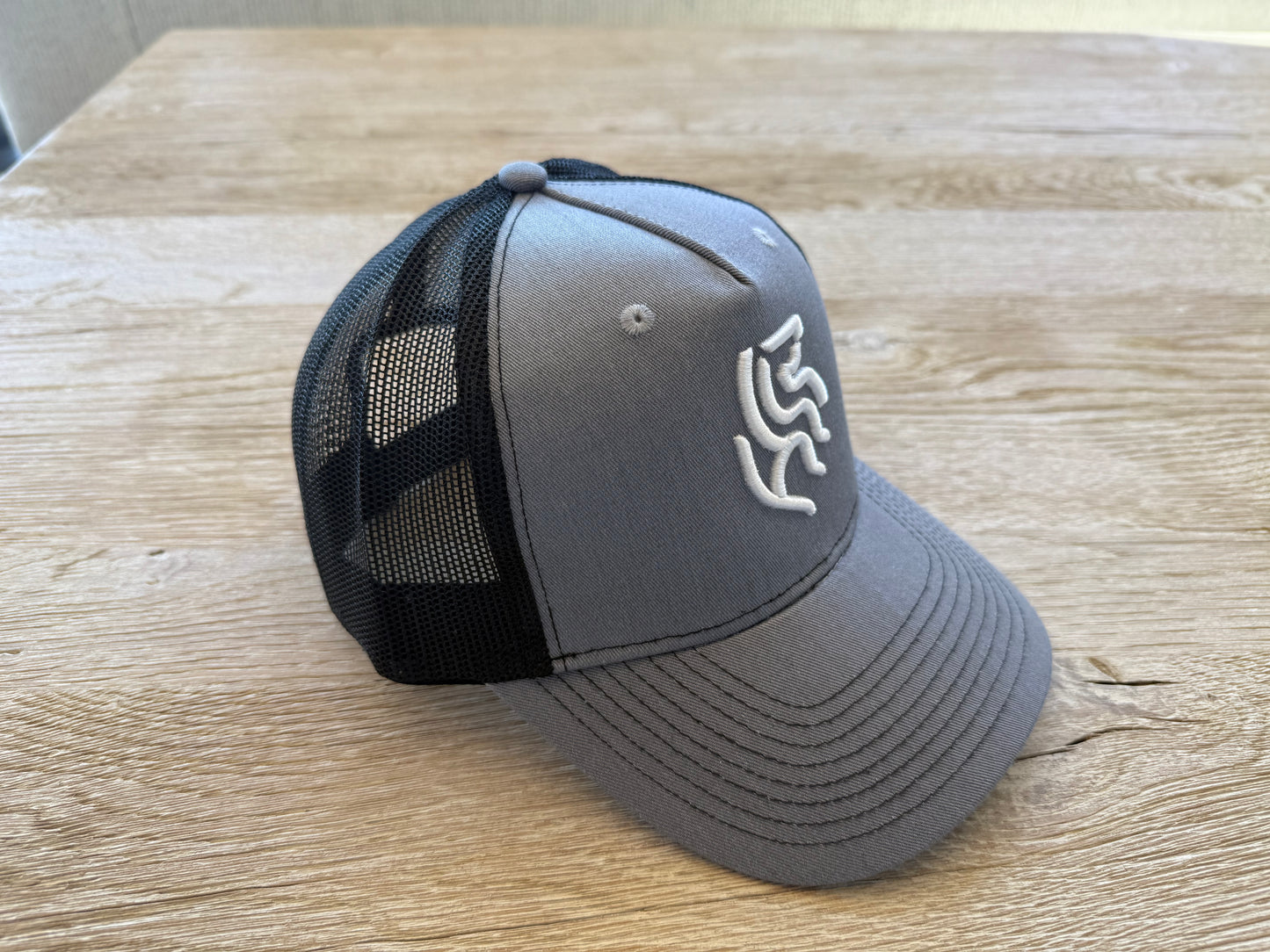 American Reins Puff Embroidery Trucker Hat - Gray + Black