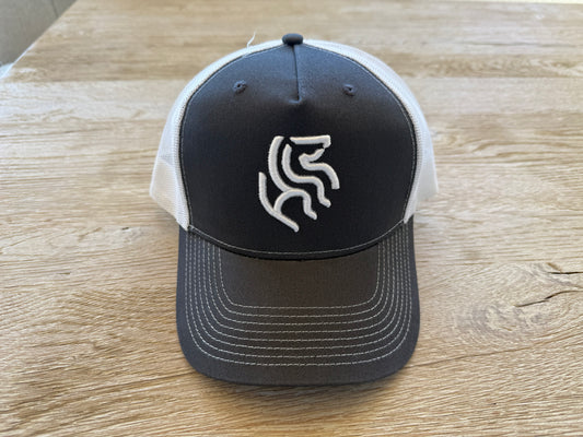 American Reins Puff Embroidery Trucker Hat - Charcoal + White