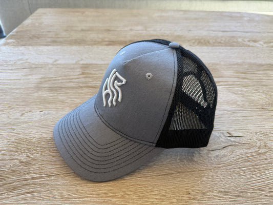 American Reins Puff Embroidery Trucker Hat - Gray + Black