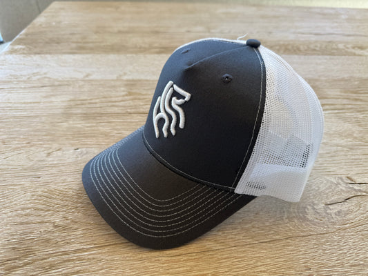 American Reins Puff Embroidery Trucker Hat - Charcoal + White