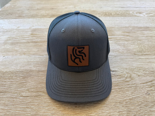 American Reins Leather Patch Trucker Hat - Charcoal + Black