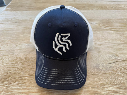 American Reins Puff Embroidery Trucker Hat - Navy + White